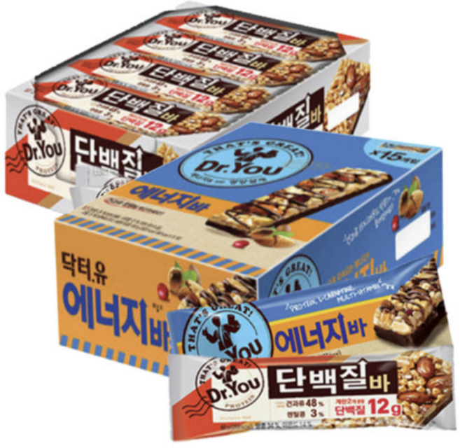 오리온 닥터유 단백질바 에너지바 600g+600g(1200g 세트) 1박스+1박스 혼합세트, 600g