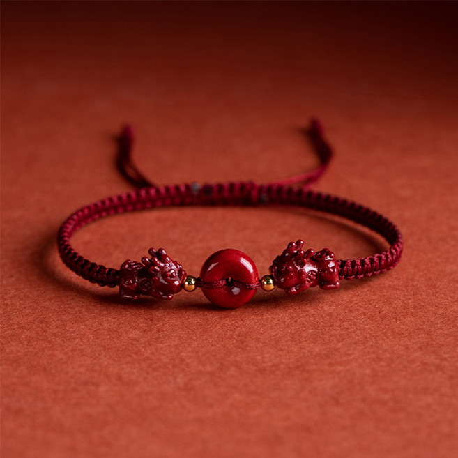 오누이디스플레이 재물운 행운 경면주사 비휴 매듭팔찌