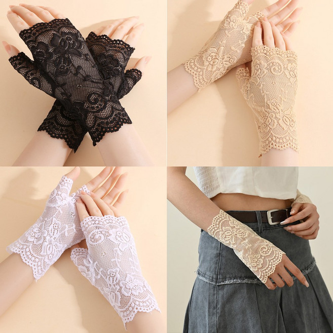 여성 여름 레이스 반장갑 2+1 자외선차단 골프토시 엄마선물 블랙 화이트 베이지 암워머 운전 엄마 선물 전체레이스 토시