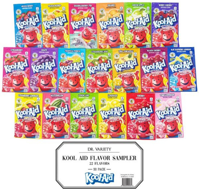 쿨 에이드 팩 (22가지 맛) 음료 믹스 블루 라즈베리 베리 체리 자메이카 샤클베리 핀 등 포함 드. 바이러티 제품