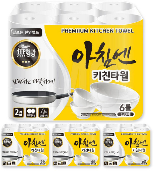 숨 아침엔 키친타올 130매, 6롤, 4개
