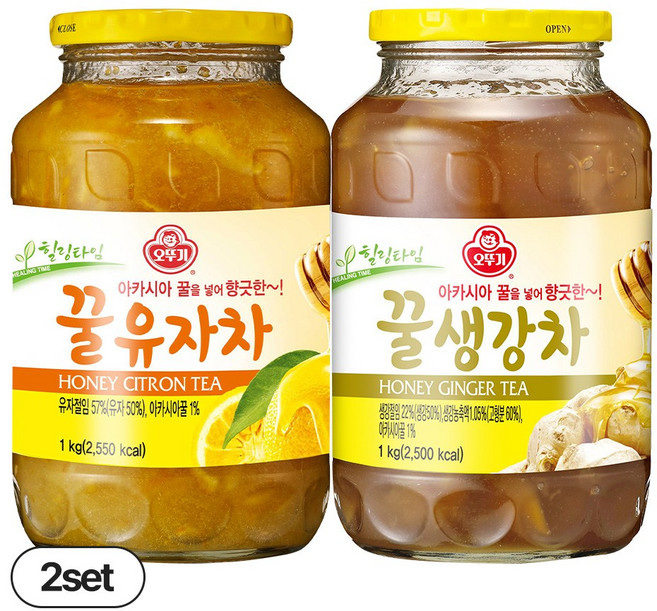 오뚜기 꿀유자차 1kg 2개+꿀생강차 1kg 2개(총 4개), 4개, 1개입