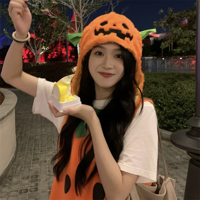 萬聖節帽子 萬聖節服飾 巫婆帽 南瓜帽 黑色南瓜帽 橘色南瓜帽 情侶裝扮 南瓜裝扮 可愛裝扮 嚇人裝扮 派對裝扮, 萬聖南瓜帽子頭套, 1個