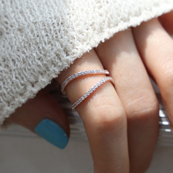 라퐁텐 웨이브렐 큐빅 가드링 레이어드 반지