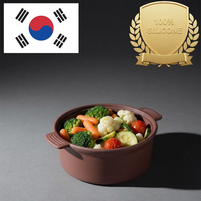 아티즌 쿡 국산 실리콘 계란찜기 전자레인지 용기 내열유리 찜기 주방용품 이유식 용기, 1개, 대형 원형 / 바디:초코 / 뚜껑:바디동일