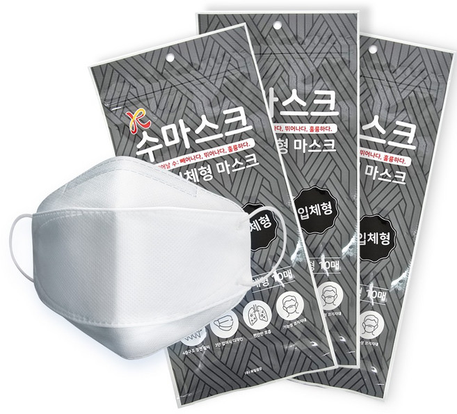 숨쉬기 편한 국산 3D 입체형 수 마스크 대형 100매, 화이트, 10개, 10개입, 3D 입체형 수마스크_대형(100매)