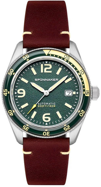 Spinnaker Fleuss 남성용 오토매틱 다이브 시계 - Miyota 8215 무브먼트 43mm 스테인리스 스틸 케이스 150m 방수 가죽 스트랩 SP-5055 풍부한 오