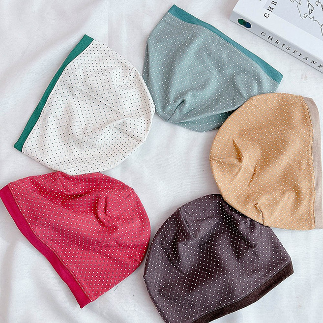 배색 도트 순면 수면 모자 비니 두건 암환자 탈모 중년여성 얇은 항암