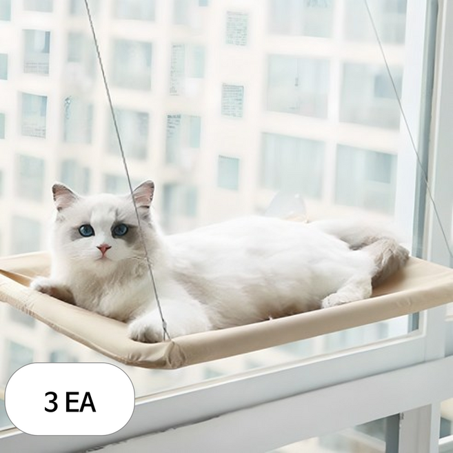 시스제이 예홈펫 고양이 캣 창문 해먹 숨숨 집 타워 방석 침대, 베이지아, 3개
