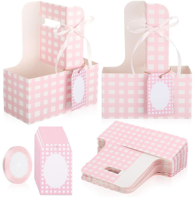 후누후노 24 핸들 카드가 꽃을 위한 세트 음료 이스터 홀더 있는 깅엄 여성 캐리어 2개, Pink