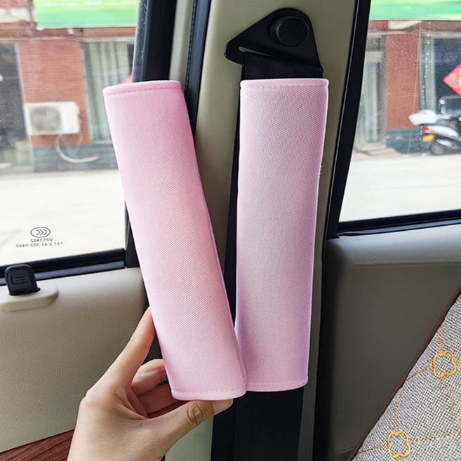 미즈코스 자동차 패브릭 안전 벨트 커버 차량 벨트 쿠션 가드, 핑크, 2개