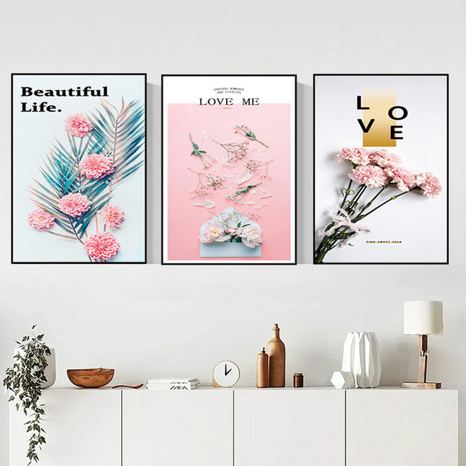 스피세프 이쁜 거실 인테리어그림 거실벽 꾸미기 그림 3종세트, 분홍 카네이션