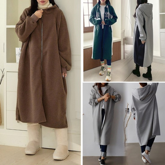 빅사이즈 기모 롱 집업 오버핏 후드 점퍼 양털 자켓