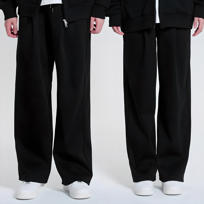 포슈어 남녀공용 겨울용 원턱 와이드 트레이닝 기모 바지