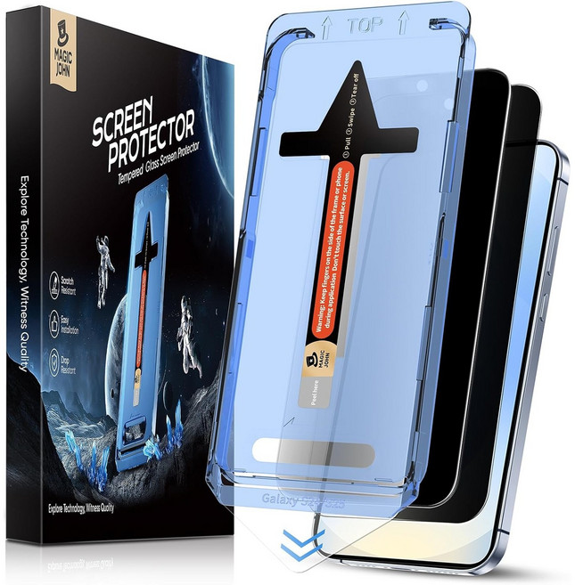 MAGIC JOHN 매직존 갤럭시 사생활보호 프라이버시 강화유리 휴대폰 액정필름 지문방지 먼지제거 풀커버+부착키트 2매입, 1세트