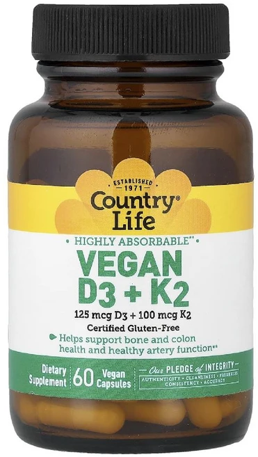 컨트리라이프 비건 비타민D3 비타민K2 Vegan D3 + K2 베지캡슐 60정, Country Life, Vegan D3 + K2, 6 - 쿠팡