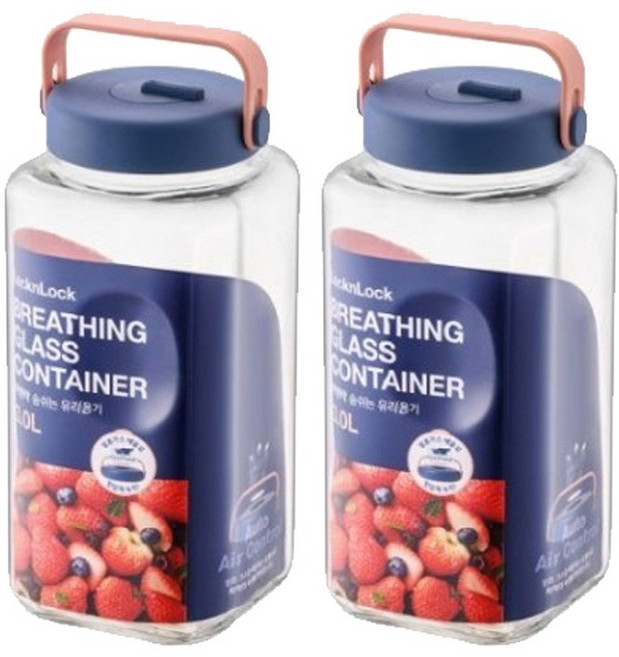 락앤락 숨쉬는 유리 용기 담금주 과실주 병 매실통, 2개, 3L