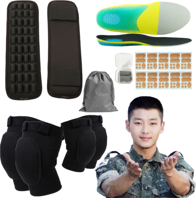 디앤제이 훈련소 준비물 7종 풀세트 신형군장 어깨보호대 무릎 팔꿈치보호대 실리콘깔창 물집보호패드10매 귀마개 더스트백, 1개