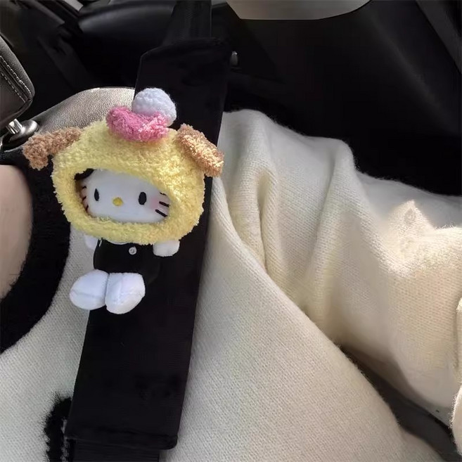 키티 차량용 봉제인형 보호대 안전벨트 목조임 방지 귀여운 장식, 옐로우