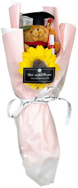 畢業熊花束 向日葵 泰迪熊 畢業禮物, 絨毛熊粉色花束, 1個