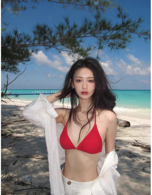 이라 비키니 2종세트 여성수영복 러블리 비치웨어, S, 레드