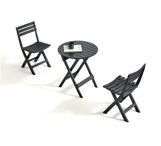 야외테이블세트 2인 테라스테이블 접이식 플라스틱 카페 의자포함, 블랙