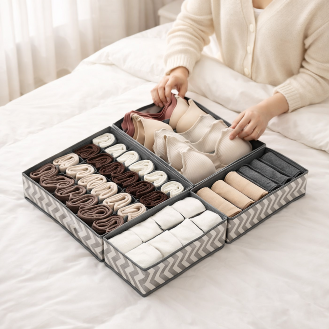 하스몰 공간정리 깔끔 속옷 양말 팬티 정리함 4종세트, 패턴그레이, 1세트