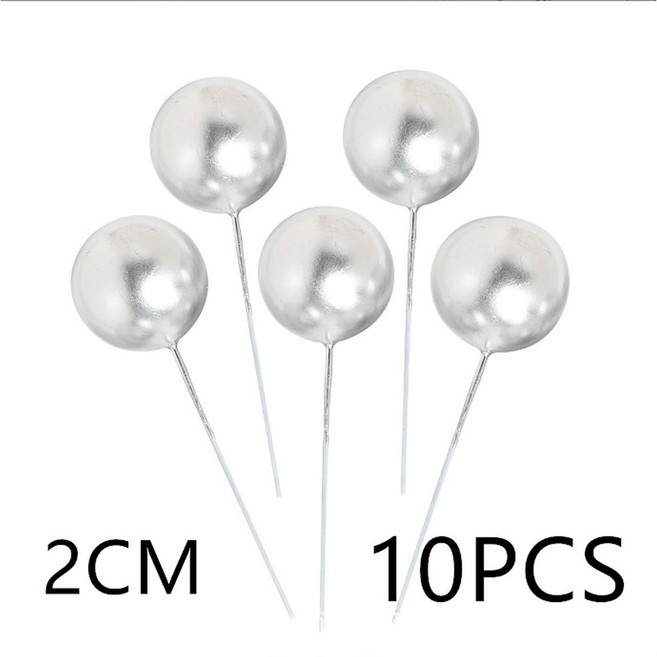 10개 컬러 볼 생일 케이크 토퍼 3CM 무광 크리스마스 파티 선물 웨딩 디저트 장식, Silver