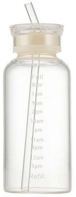 高硼矽玻璃牛奶吸管杯, 簡約透明色, 1套, 350L