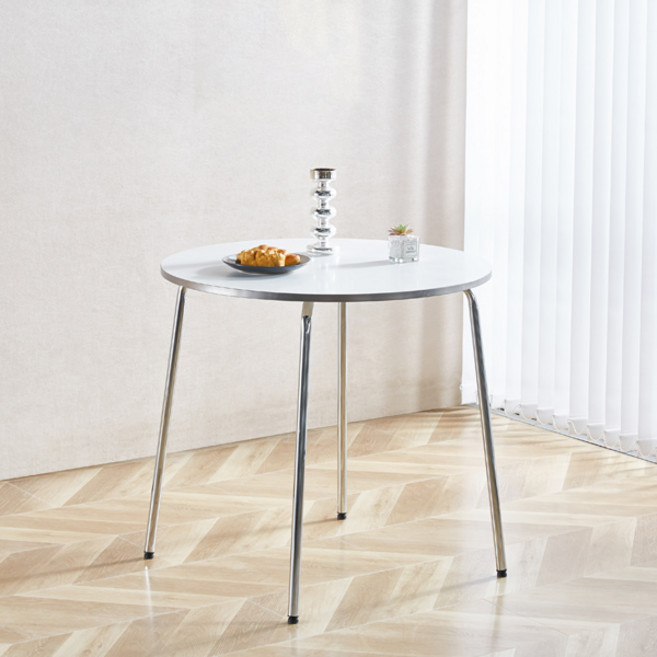 나인홈 프롬 모던 테이블 미드센추리 실버 엣지 다이닝 원형식탁, 크롬화이트