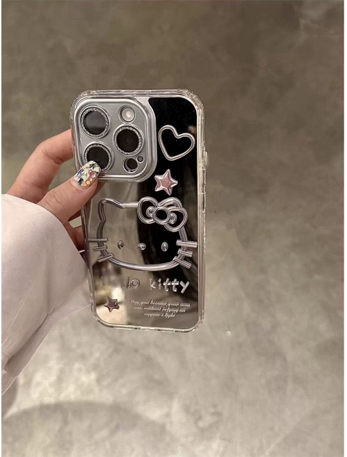 키티 미러 아이폰16케이스 실버 도금 실리콘케이스 업그레이드