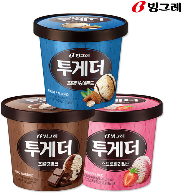 빙그레 투게더 초콜릿밀크 / 스트로베리밀크 / 프럴린&아몬드, 70ml, 1세트