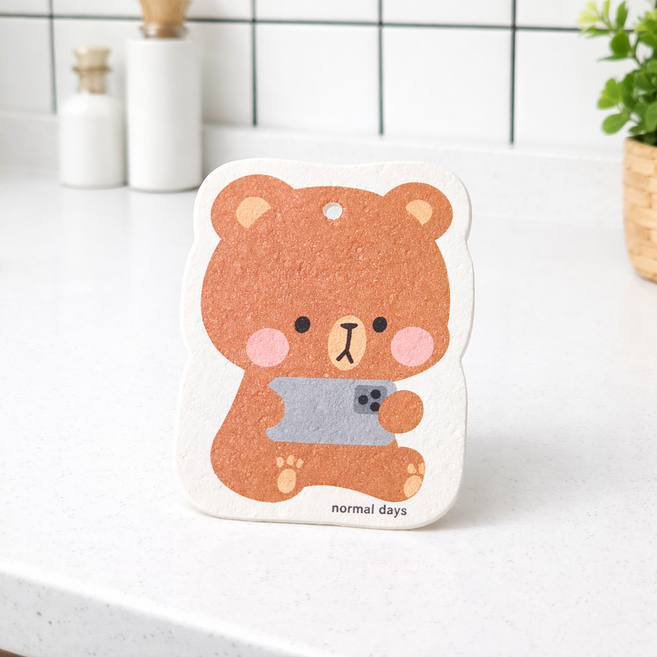 식물성 셀룰로스 착한 수세미 친환경 자연분해 제로웨이스트 천연펄프 스펀지 감성 캐릭터 어린이집 학원 모임 선물 답례품, 곰, 1개, 1개