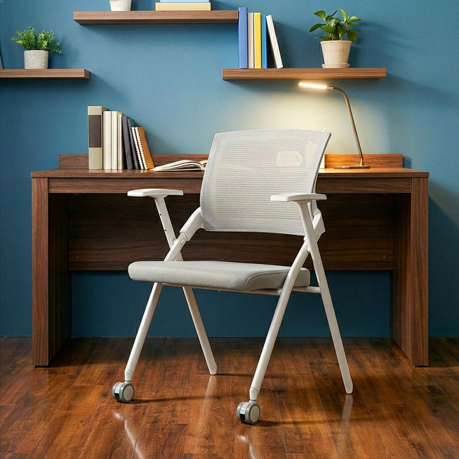 린백토리 LTY100S 학생 바퀴없는 허리 편한 공부 책상 사무실 회의실 접이식 메쉬 의자, 화이트 1개