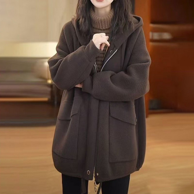 besteffie 여성용 겨울 후드 코트 루즈핏 따뜻한 캐주얼 아우터 오버핏 야상점퍼