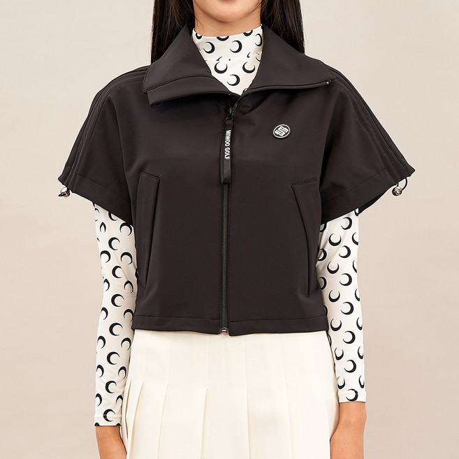 그레힙 여성 골프 점퍼 체형 커버 소매 스트링 반팔 베스트 자켓