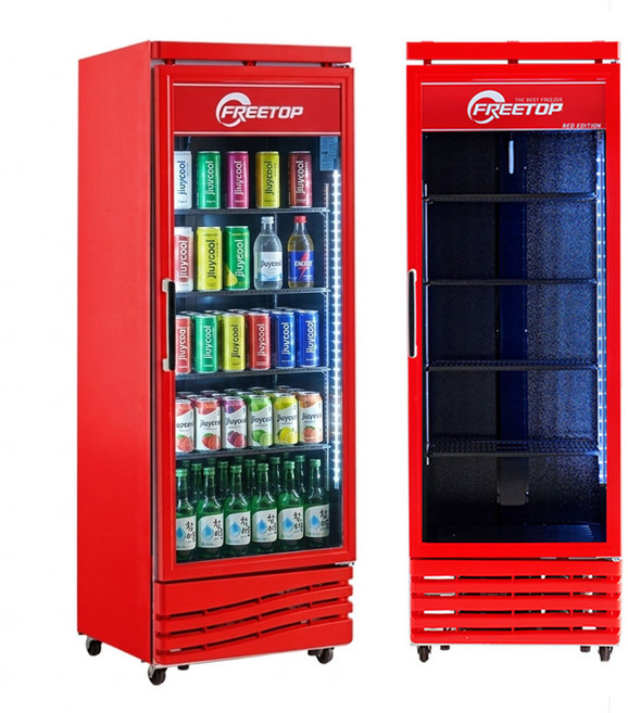 소상공인지원 국산 음료수 냉장고 385L 업소용 쇼케이스 술장고 약국 병원 주류 편의점, FT-470ABR레드블랙 (지역착불배송비 해피콜안내)