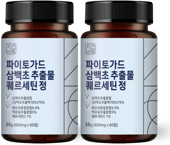 자연바름 삼백초 추출물 파이토 가드 퀘르세틴 맥문동 함유, 2개, 60정