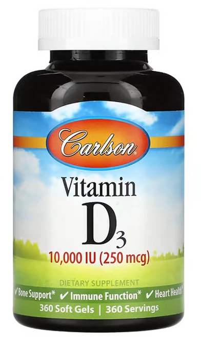 칼슨 비타민D3 250 mcg (10 000 IU) 360소프트젤, 1팩, 360정 - 쿠팡