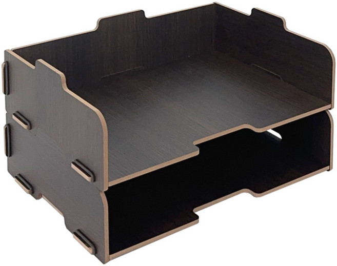 올지 우드 서류보관함 분리형 A4 문서보관함 오픈형 서류 정리대 트레이 지류 수납, 가로형, 2단, 다크브라운