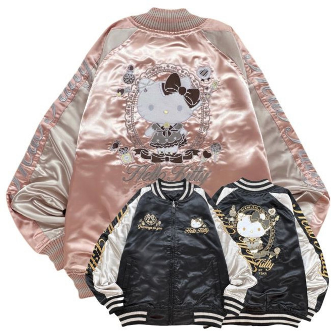 헬로키티 스카잔 자켓 자수 양면 남녀공용 새틴 아우터