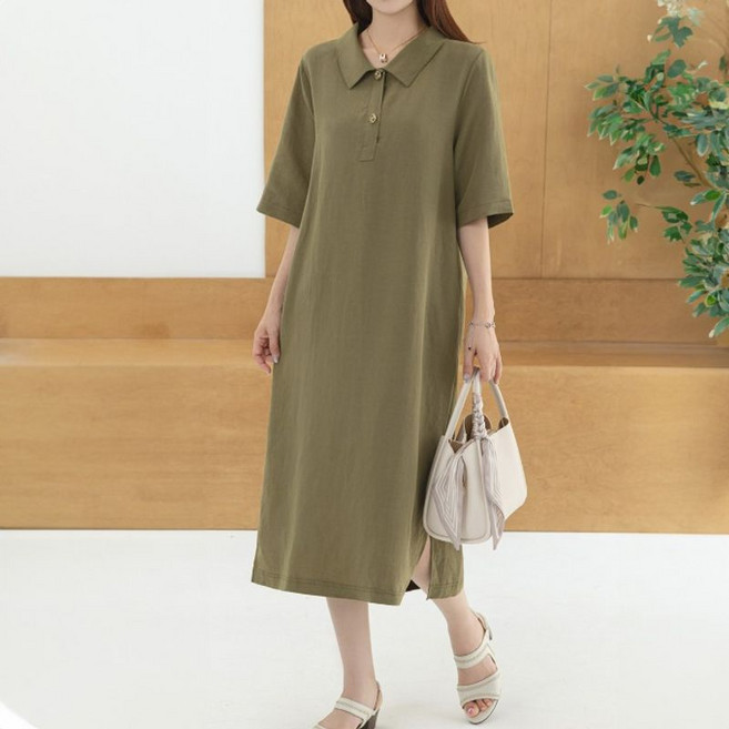 [디얼마미] 메르니 린넨 카라 원피스 마담 미시 중년 여성 빅사이즈 40대 50대