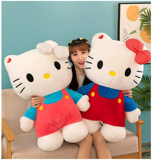 다나에 헬로키티 피규어 쿠션 대형 봉제 인형 생일 선물 +지아싱트레이드 머리끈, 핑크
