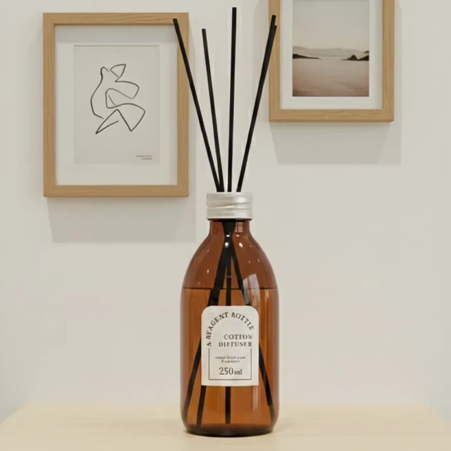 갈색 시약병 디퓨저 코튼향 라벤더향 실내 탈취 방향디퓨저 reagent bottle, 1개, 250ml - 쿠팡