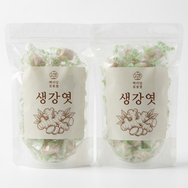 백리당 국내산 100% 생강즙으로 만든 건강 생강엿 바삭한 식감 설탕 무첨가, 2개, 150g