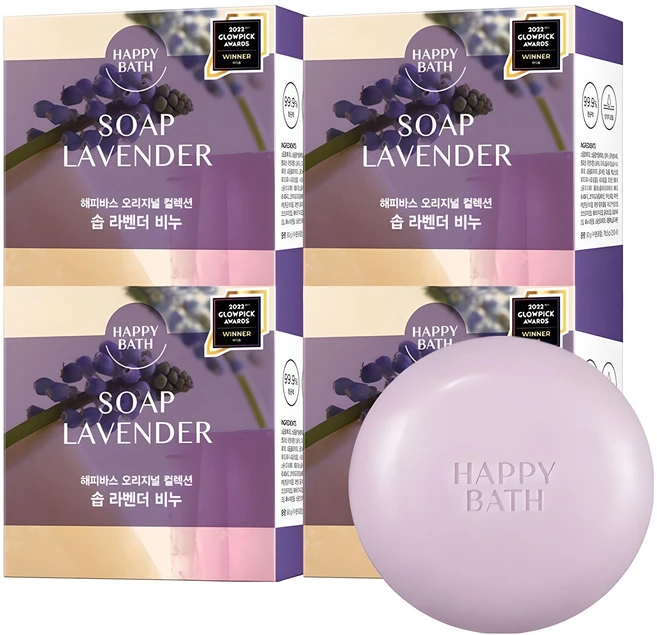 해피바스 에센스 모이스춰 비누 라벤더, 90g, 4개입 - 쿠팡