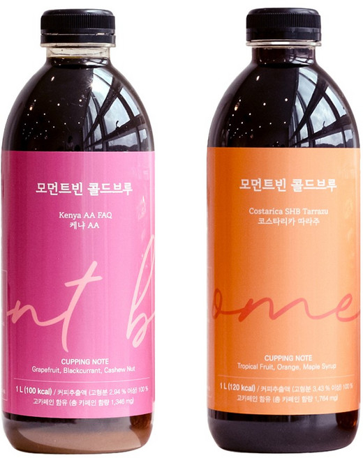 모먼트빈 콜드브루 1L X 2병 프리미엄 더치커피 원액 액상 커피 선물 답례품 케냐, 코스타리카 / 케냐, 1개입