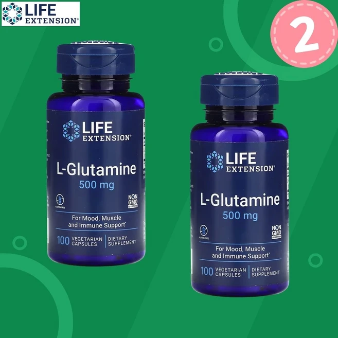 라이프 익스텐션 L-글루타민 500mg 캡슐 Life Extension L-Glutamine, 2개, 100정 - 쿠팡