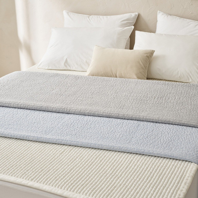 [SS]고밀도 모달100 양면 워싱 누빔 사계절 자수 줄누비 침대 패드, SS, 블루