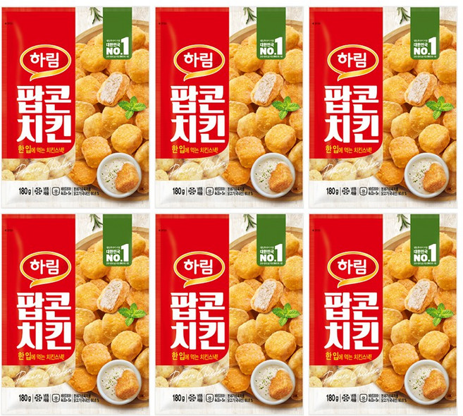 하림 팝콘치킨 180g 5봉+1봉 (총6봉), 5개